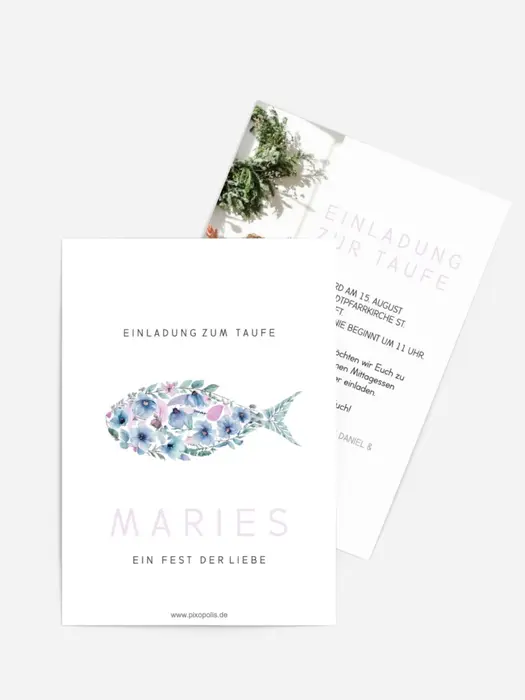 Einladungskarte Taufe Fische in Blumen