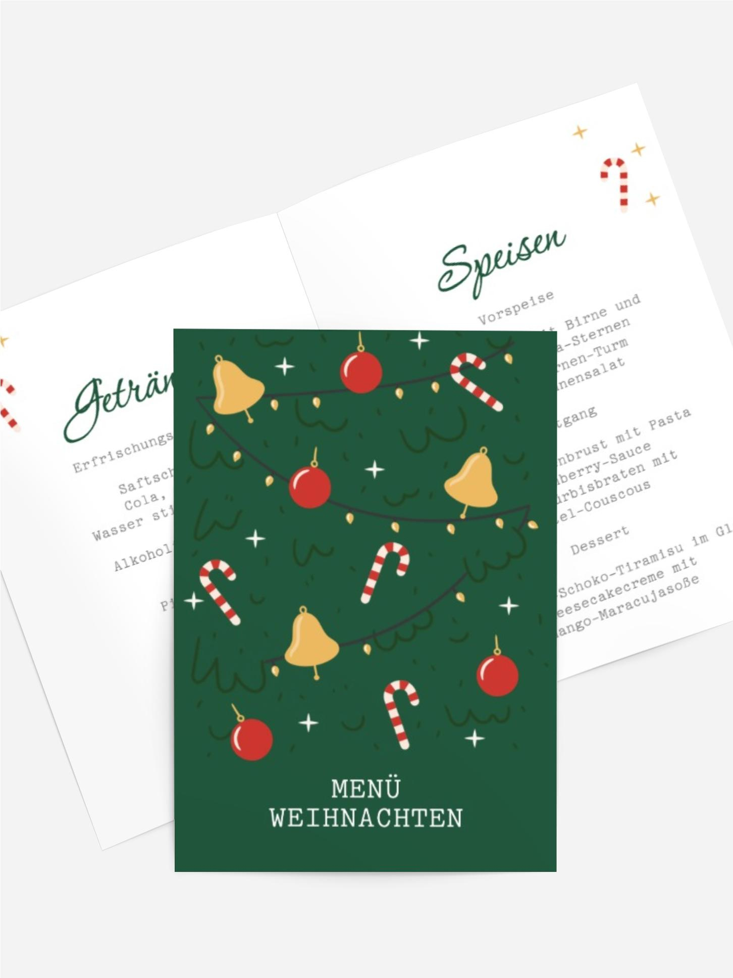 Menükarte Weihnachten Weihnachtsbaum im Urlaub