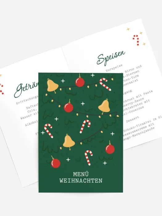 Menükarte Weihnachten Weihnachtsbaum im Urlaub
