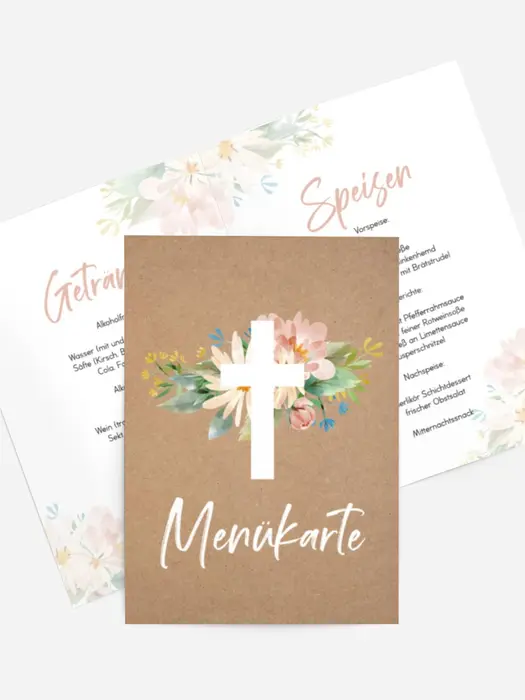 Menükarte Taufe Zwischen den Blumen